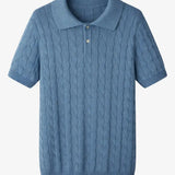 Front view of Blue BIELLA Cable Knit Polo