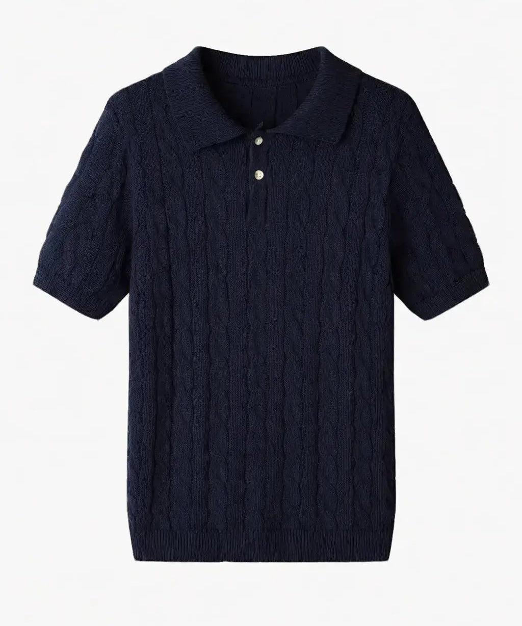 Front view of Navy BIELLA Cable Knit Polo
