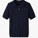 Front view of Navy BIELLA Cable Knit Polo