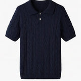 Front view of Navy BIELLA Cable Knit Polo