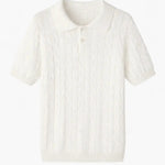 Front view of White BIELLA Cable Knit Polo