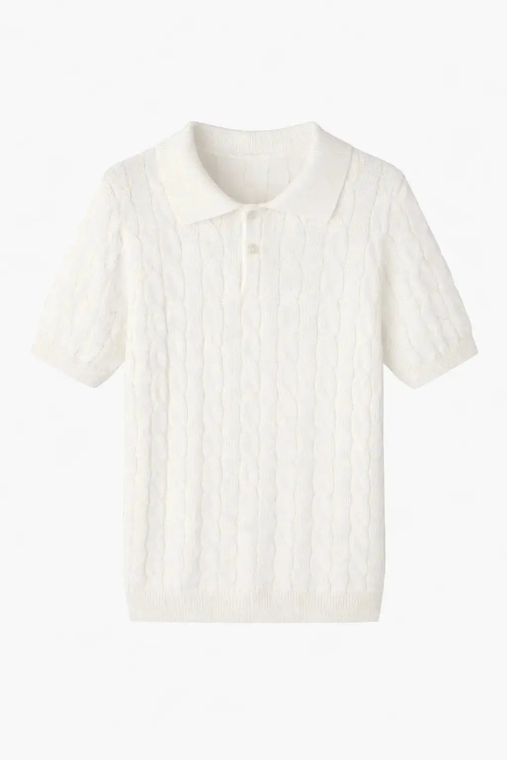 Front view of White BIELLA Cable Knit Polo