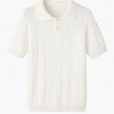 Front view of White BIELLA Cable Knit Polo