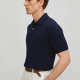 BIELLA Cable Knit Polo shown in a lifestyle setting, alternate view
