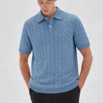 BIELLA Cable Knit Polo shown in a lifestyle setting, full length view