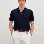BIELLA Cable Knit Polo shown in a lifestyle setting