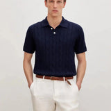 BIELLA Cable Knit Polo shown in a lifestyle setting