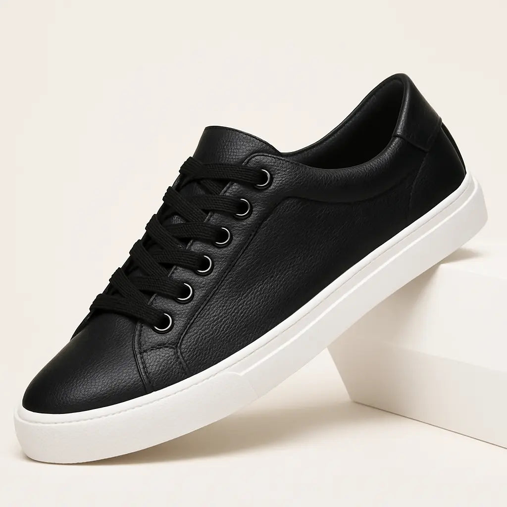 Three-quarter view of Black London Flat Trendy Sneakers