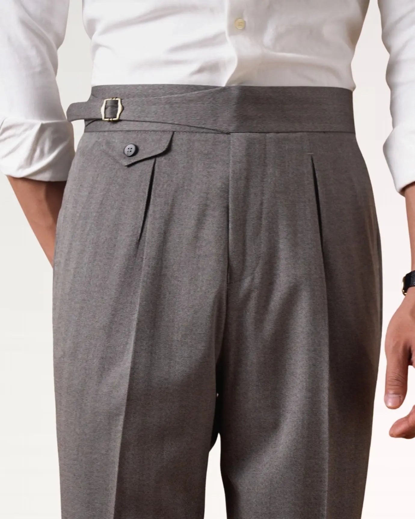 Close-up detail of Business Grey Trousers Herringbone, fabric detail