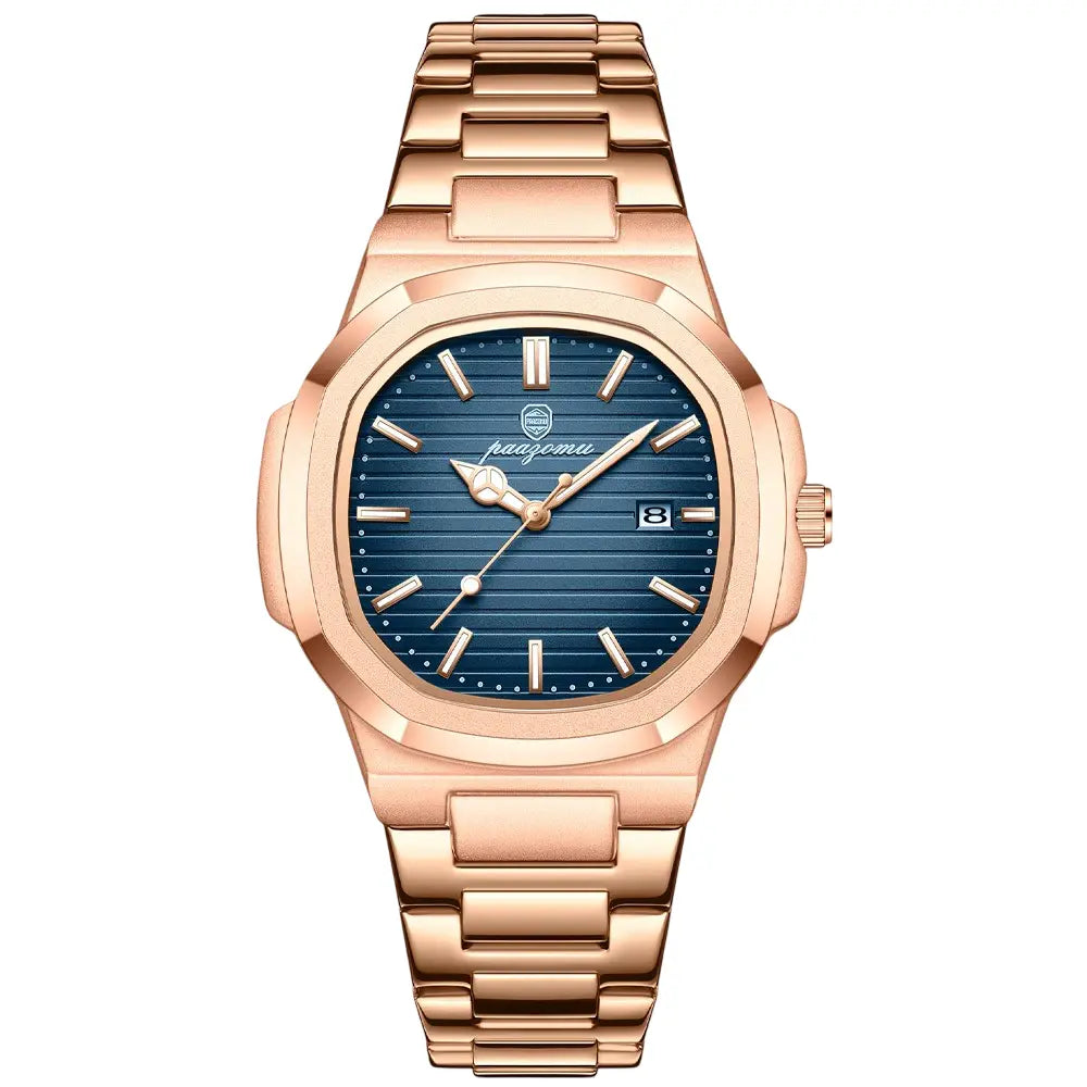 Front view of Gold/Blue Business Wristwatch