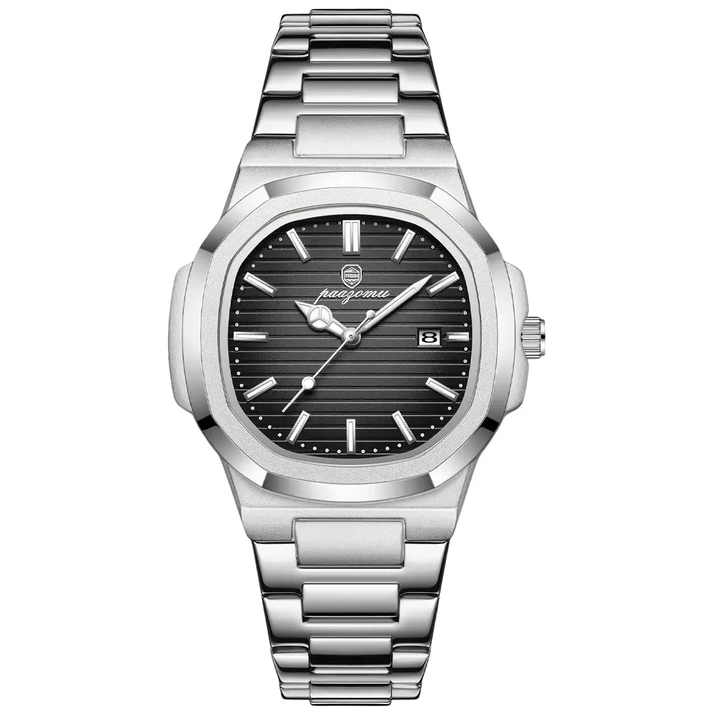 Front view of Silver/Black Business Wristwatch