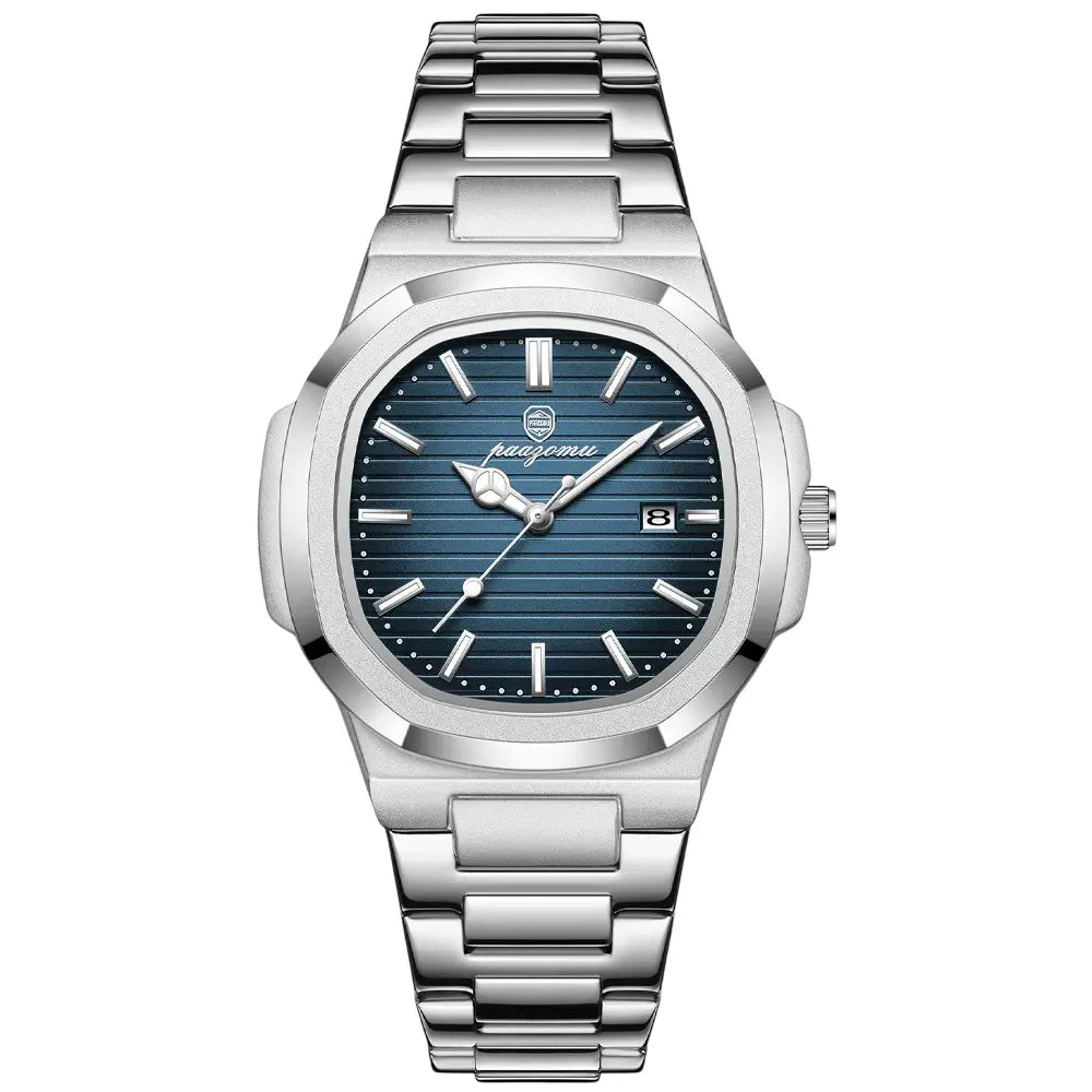 Front view of Silver/Blue Business Wristwatch