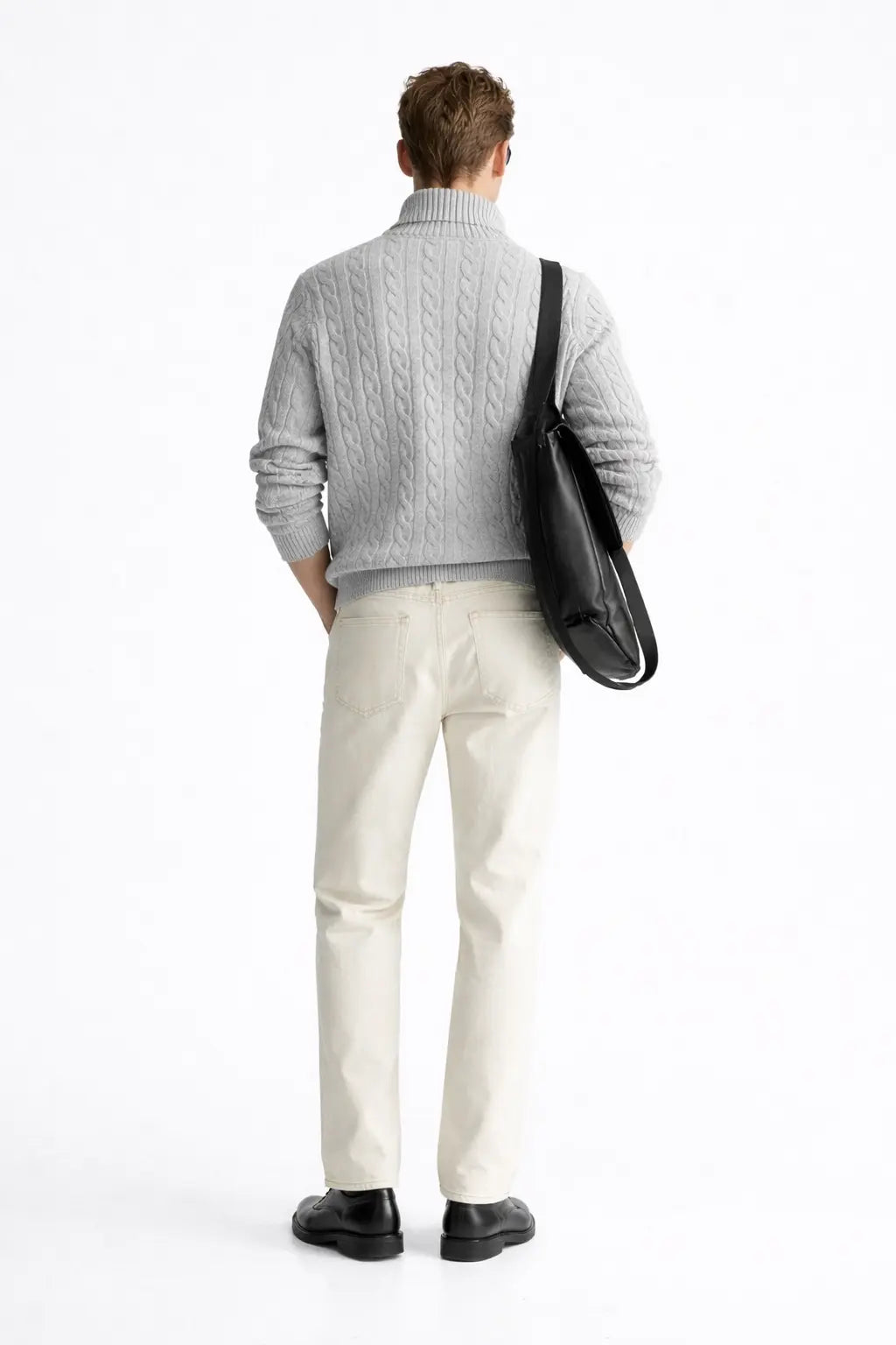 Back view of Cable Knit Half-Zip Sweater, alternate view