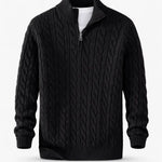 Back view of Black Cable Knit Half-Zip Sweater