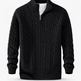 Back view of Black Cable Knit Half-Zip Sweater