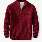 Back view of Burgundy Cable Knit Half-Zip Sweater