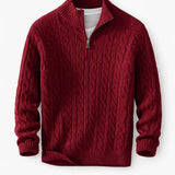 Back view of Burgundy Cable Knit Half-Zip Sweater