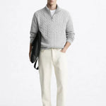 Cable Knit Half-Zip Sweater shown in a lifestyle setting, alternate view
