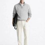 Cable Knit Half-Zip Sweater shown in a lifestyle setting, alternate view