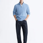 Cable Knit Half-Zip Sweater shown in a lifestyle setting, full length view