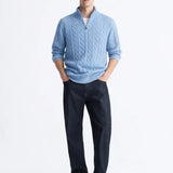 Cable Knit Half-Zip Sweater shown in a lifestyle setting, full length view