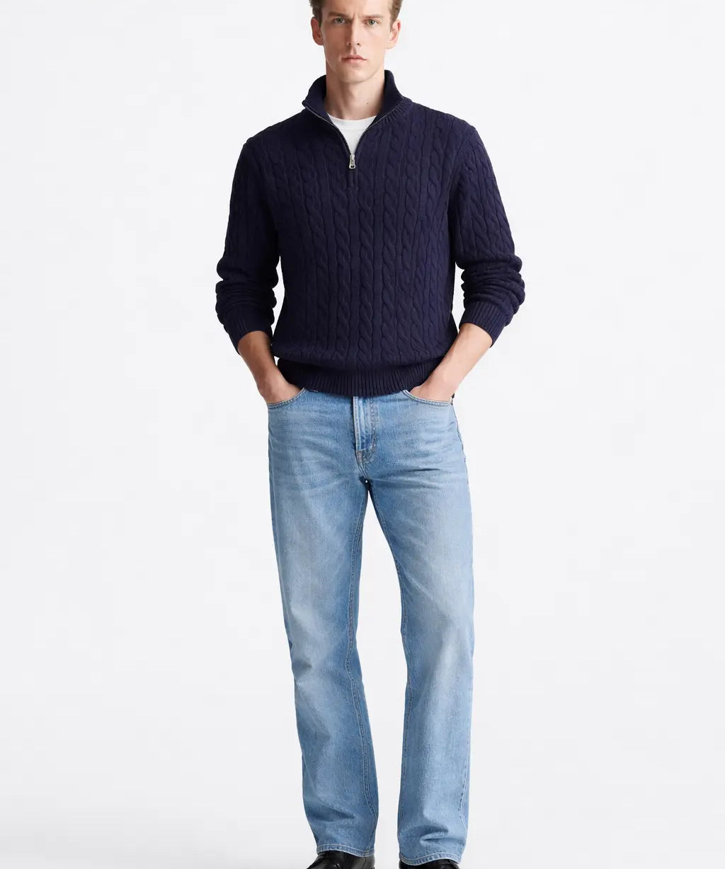 Cable Knit Half-Zip Sweater shown in a lifestyle setting