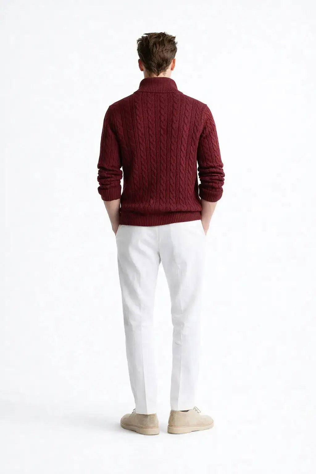 Side view of Cable Knit Half-Zip Sweater, close up