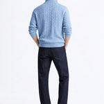 Side view of Cable Knit Half-Zip Sweater, opposite side