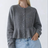 Camille Volant Cardigan shown in a lifestyle setting, alternate view