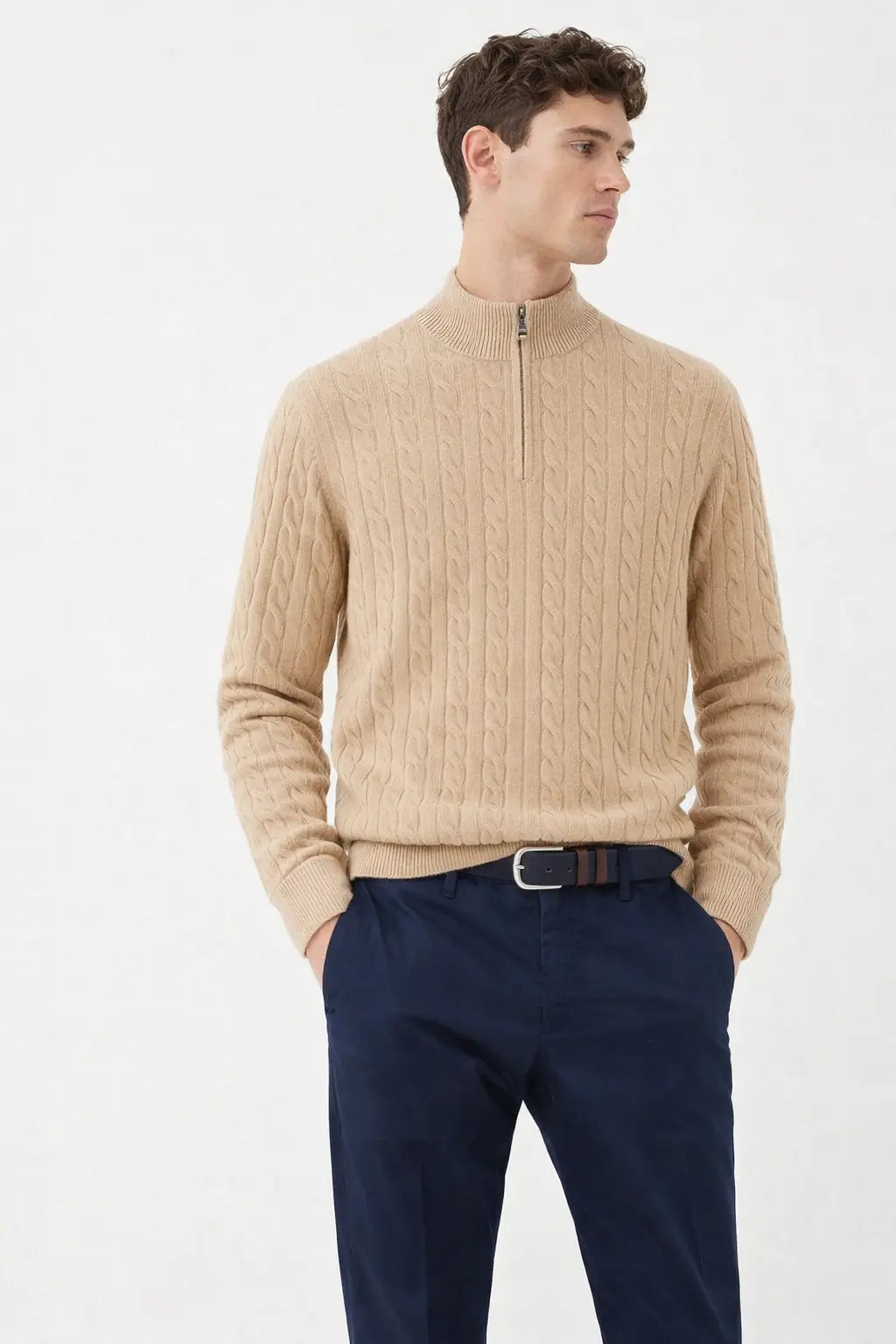 Back view of Cashmere Wool Zip Pullover, alternate view