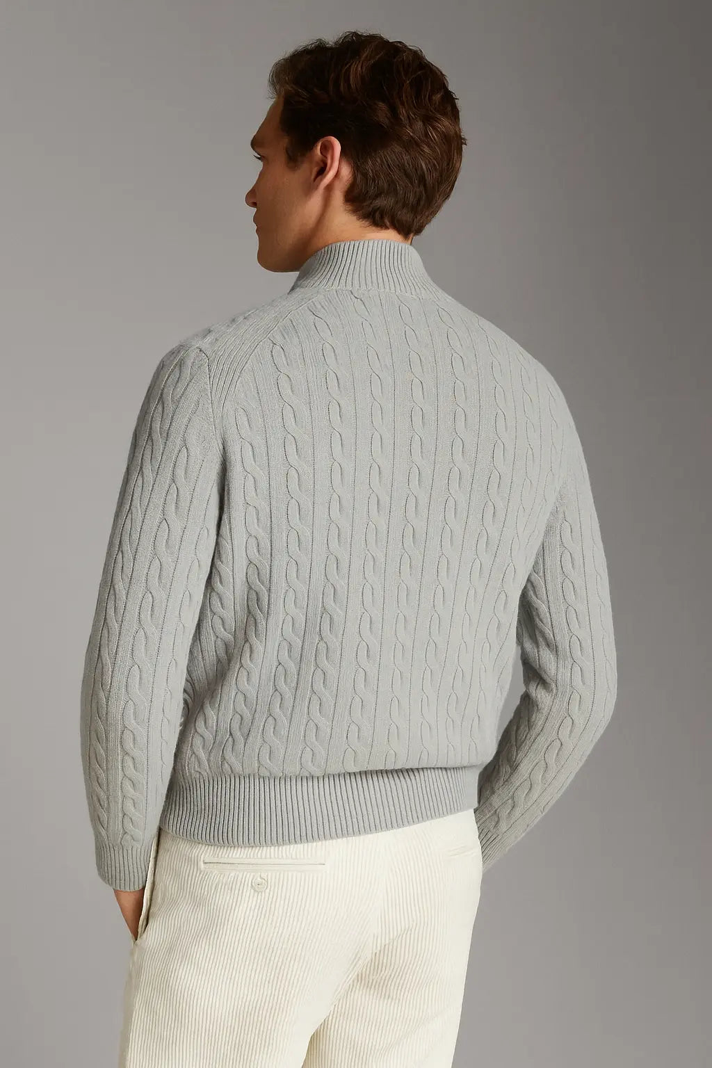 Back view of Cashmere Wool Zip Pullover, full view