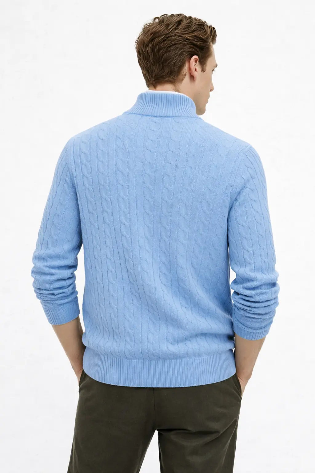 Back view of Cashmere Wool Zip Pullover