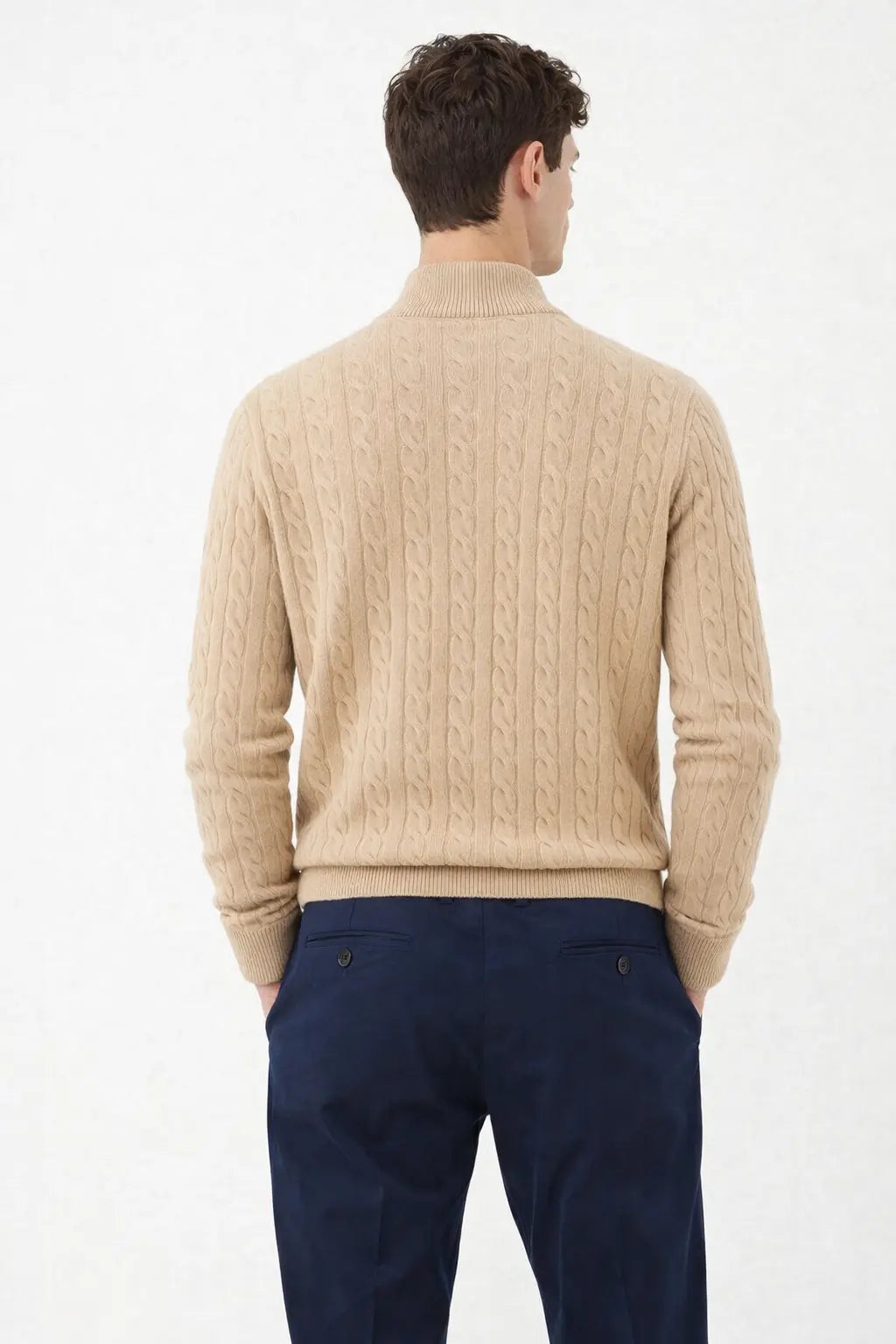 Front view of Cashmere Wool Zip Pullover, alternate view