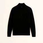 Front view of Black Cashmere Wool Zip Pullover