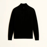Front view of Black Cashmere Wool Zip Pullover