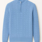 Front view of Sky Blue Cashmere Wool Zip Pullover