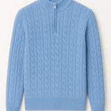 Front view of Sky Blue Cashmere Wool Zip Pullover