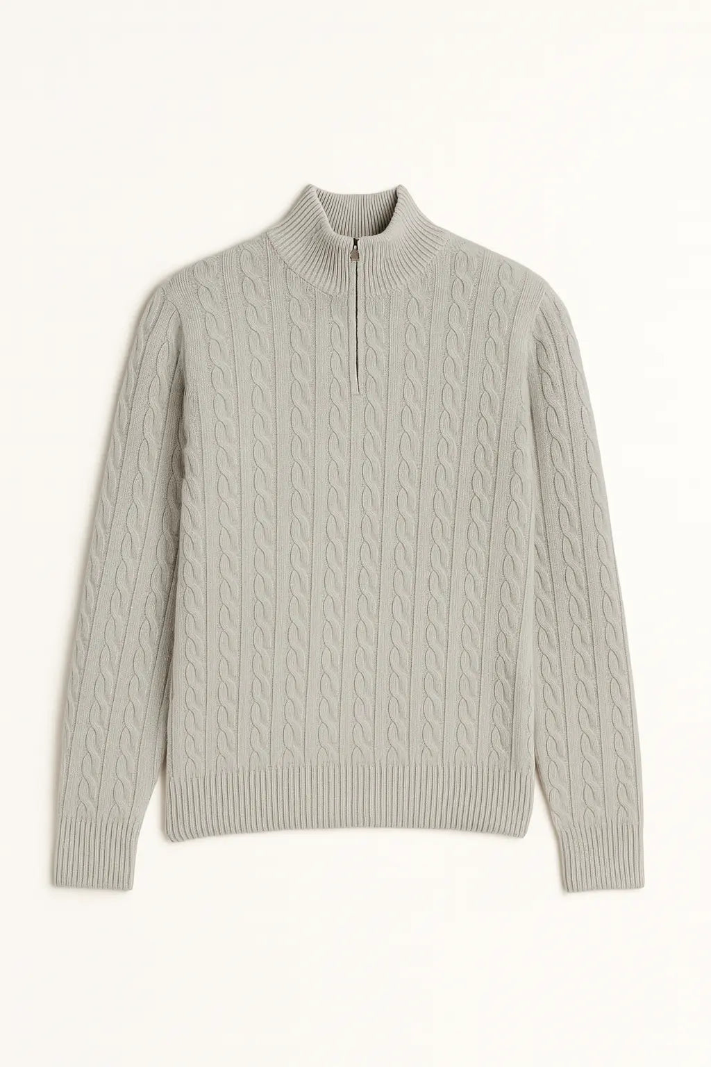 Light Gray Cashmere Wool Zip Pullover shown in a lifestyle setting