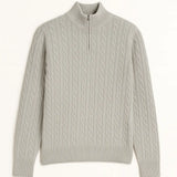 Light Gray Cashmere Wool Zip Pullover shown in a lifestyle setting