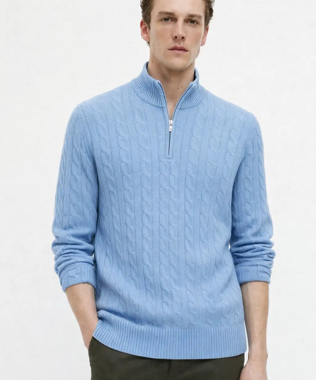 Cashmere Wool Zip Pullover shown in a lifestyle setting