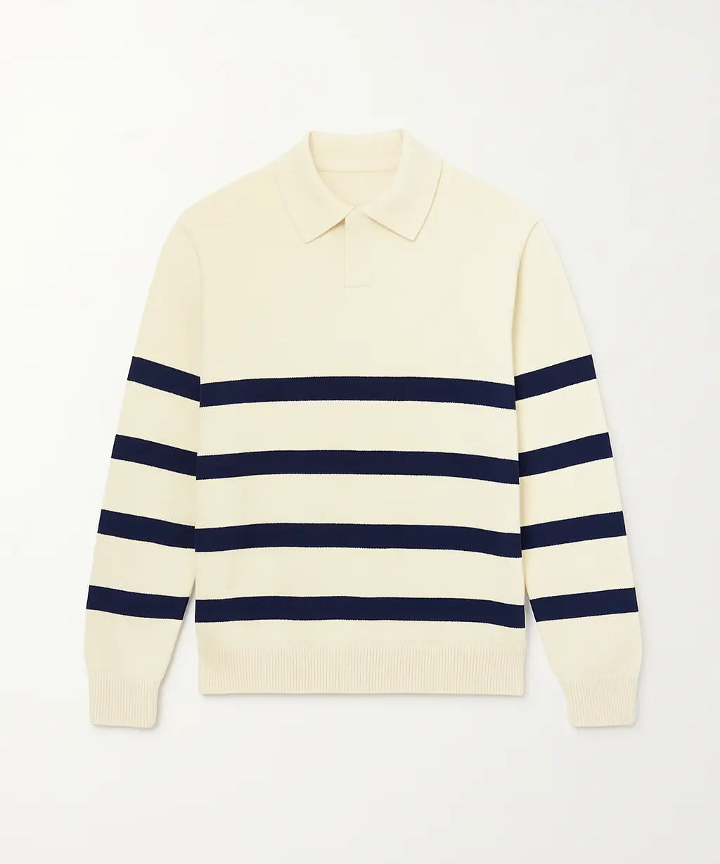 Front view of Creme Casual Striped Sweater
