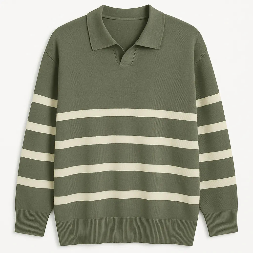 Front view of Green Casual Striped Sweater