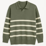 Front view of Green Casual Striped Sweater