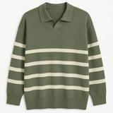 Front view of Green Casual Striped Sweater