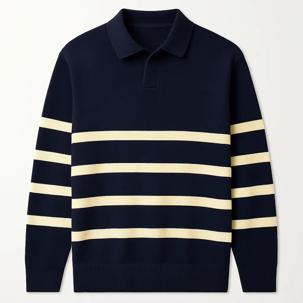 Front view of Navy Blue Casual Striped Sweater