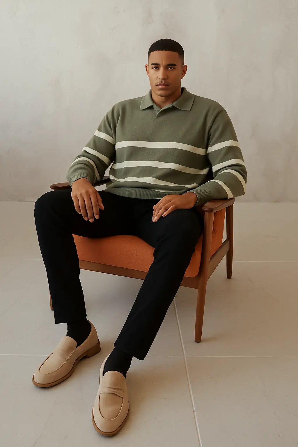 Casual Striped Sweater shown in a lifestyle setting, alternate view