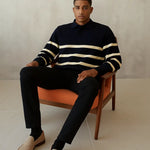 Casual Striped Sweater shown in a lifestyle setting, full length view