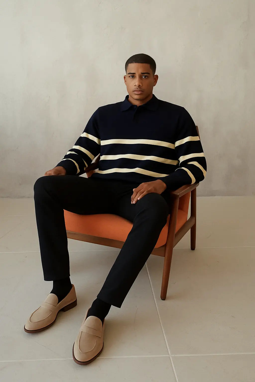Casual Striped Sweater shown in a lifestyle setting, full length view
