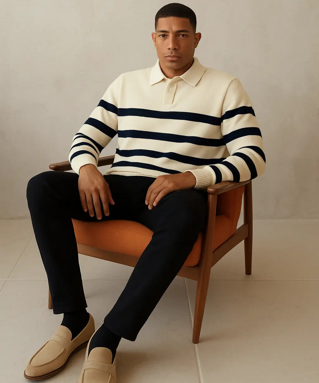 Casual Striped Sweater shown in a lifestyle setting