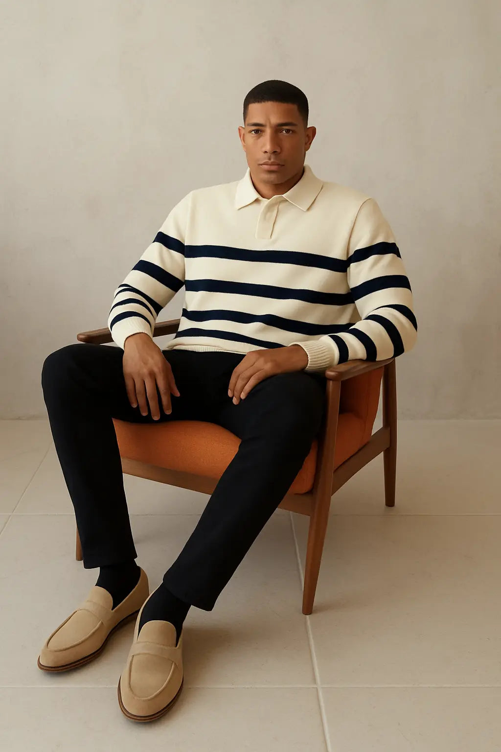Casual Striped Sweater shown in a lifestyle setting
